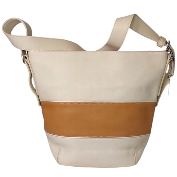 Coach Rugby Legacy Color Block Handbag Vintage Cream & Luggage Color Stripes - Picture 9 of 13